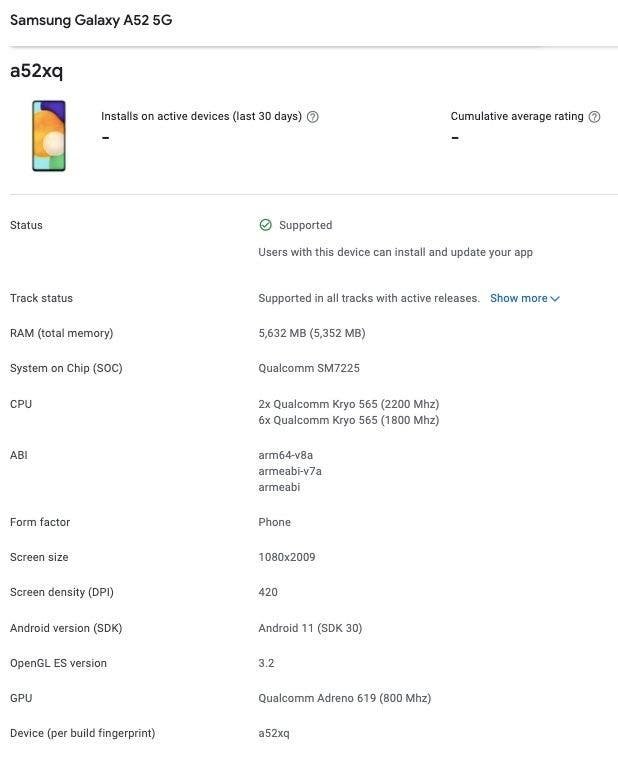 Samsung Galaxy A52 5G помічений на консолі Google Play