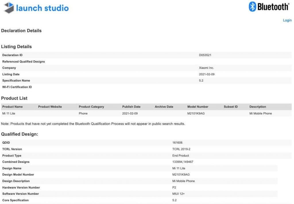 Xiaomi Mi 11 Lite отримав сертифікати Bluetooth SIG і SIRIM 18 Xiaomi Mi 11 Lite отримав сертифікати Bluetooth SIG і SIRIM