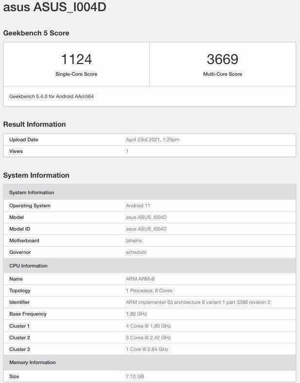 Asus ZenFone 8 із Snapdragon 888 помічений на Geekbench