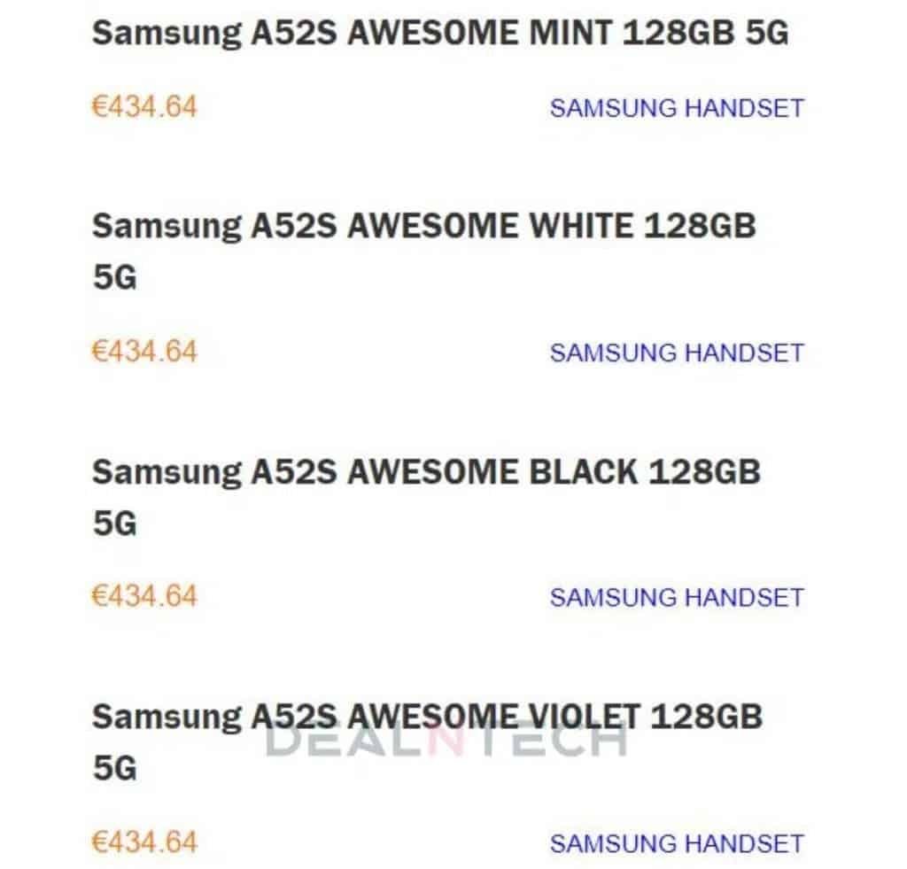 Samsung Galaxy A52s 5G: Ціна та інші подробиці просочилися перед запуском