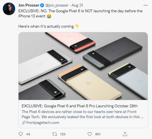 Google Pixel 6 не вийде за день до iPhone 13