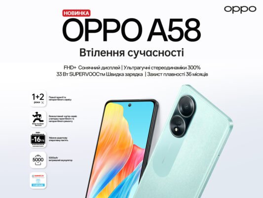 Представляємо приголомшливий OPPO A58 з яскравим дисплеєм, абсолютно новими звуковими можливостями та потужною продуктивністю 8 OPPO A58