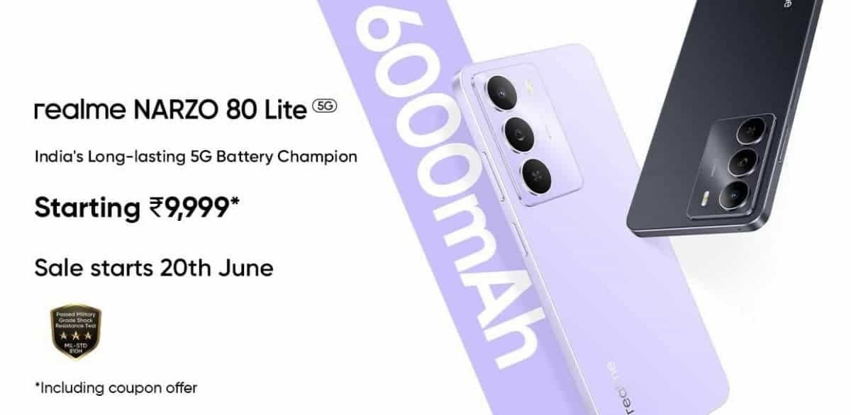 Realme Narzo 80 Lite 5G запускається з дисплеєм 120 Гц і потужним акумулятором на 6000 мАг